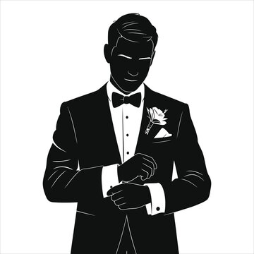 black suit groom adjusting cuff clip art preview