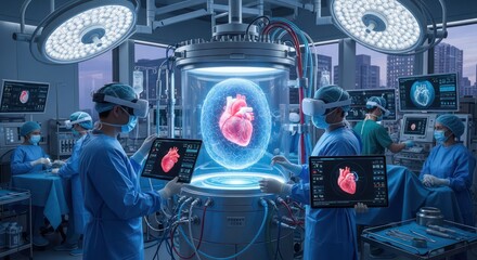 Futuristic Heart Surgery: Surgeons Utilizing VR and Advanced Technology in Operating Room