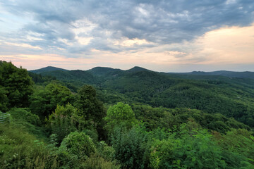 Obraz premium mountain landscape with trees left of Rhine at Drachenfels