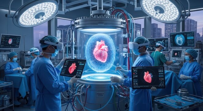Futuristic Heart Surgery: Surgeons Utilizing VR and Advanced Technology in Operating Room