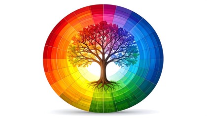 Colorful tree in a spectrum of colors