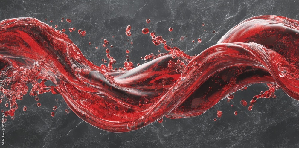 Poster Red waves and water splashing are captured in close-up against a darkly colored background