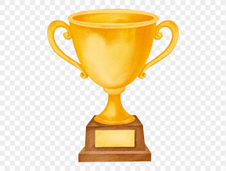 Watercolor golden trophy award cup for student celebration Vector.