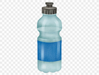 Watercolor blue sport water bottle isolated school fitness Vector.