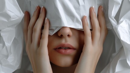 Person with covered face lifestyle product photography mysterious artistic modern commercial branding concept stylish composition