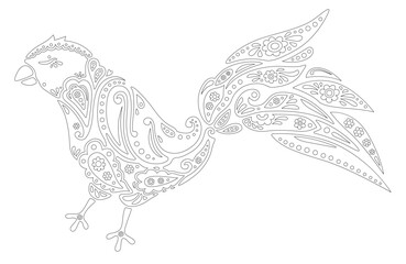 Elegant floral line art with parrot