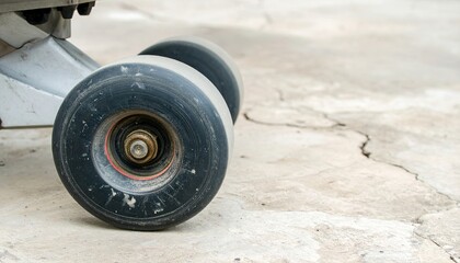 Close-up of Worn Skateboard Wheels on Rough Concrete