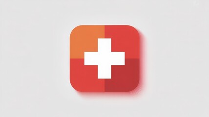Obraz premium Modern red cross icon with subtle shadow and gradient effect on gray background