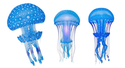 Isolated Group of Blue Jellyfish