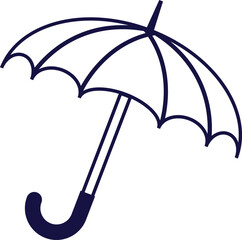 Umbrella cane outline icon in blue colors isolated on white.