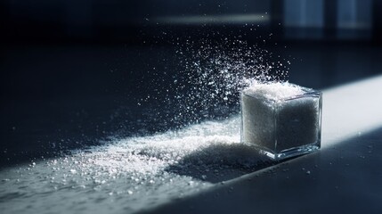 Sugar cube with powder splash lifestyle product photography minimal concept modern commercial branding stylish composition clean design