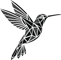 Minimalist Hummingbird Vector Black and White Geometric Silhouette Art