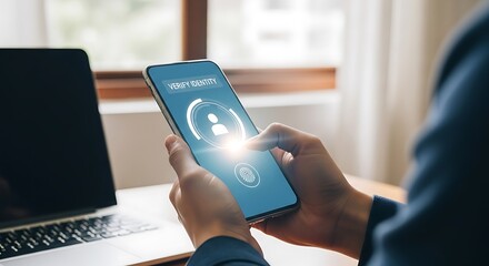 Verifying identity on a mobile phone with digital authentication, representing security and access control in a digital environment for online privacy