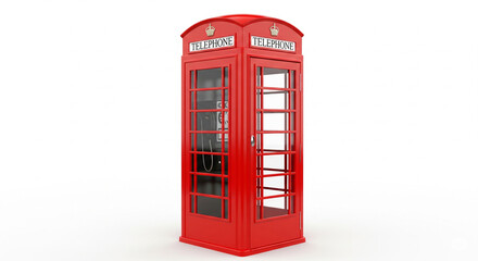 Classic Red British Telephone Booth on Isolated transparent background