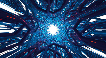 Dynamic Abstract Blue Geometric Tunnel Background - Futuristic Digital Data Network Vortex Illusion