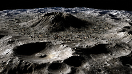 large scale 3D schematic overlay of moon base infrastructure on surface photo blueprint style fusion illustration concept scene visual for commercial design use high detail quality stock image