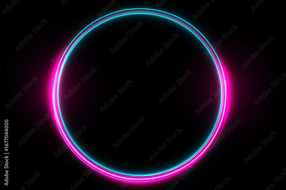 Poster a tech glow background is accentuated by a circular frame composed of neon lights on a dark setting