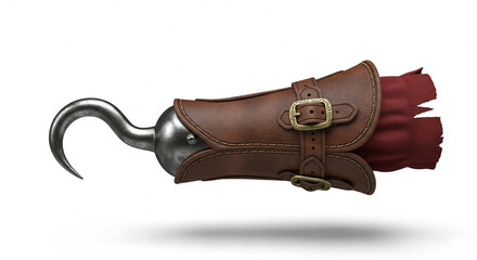 Obraz premium Pirate Hook Hand with Brown Leather Cuff for Costume or Fantasy Concept