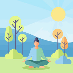 Finding tranquility and balance with yoga meditation in a peaceful park landscape