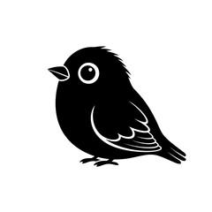 Obraz premium Cute little black bird icon, a simple cartoon character silhouette