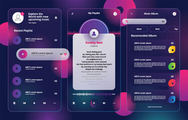 Glassmorphism UI Music Design Kit Template