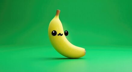 Cute cartoon banana on green background