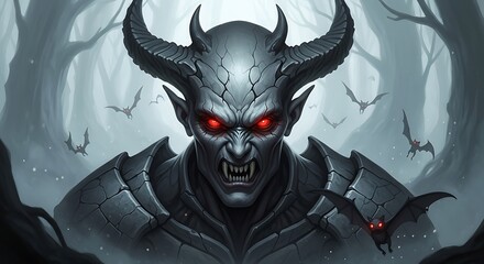 Naklejka premium Frightening Demon, Halloween Theme.