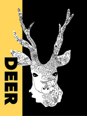 お洒落でシックな鹿のポスター風イラスト・デザイン・ポストカード