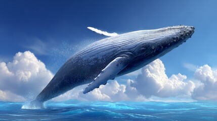 Fototapeta premium A majestic humpback whale is breaking through the ocean's surface