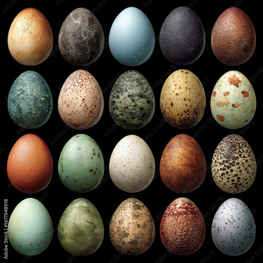 Poster a grid pattern of round clay balls in diverse colors and textures, featuring a combination of matte 