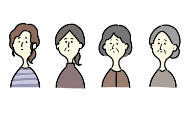 シンプルな女性の年齢の変化のイラスト・ナチュラル・素材