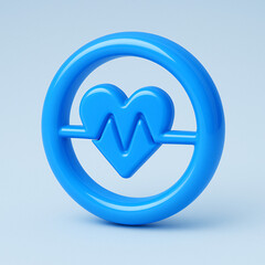 Heart Rate Monitor Icon: 3D Blue Heartbeat Symbol
