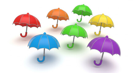 Group of Colorful Umbrellas for Rain Protection on Isolated transparent background