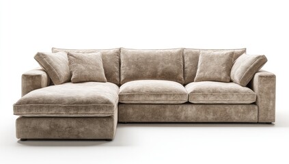 Light taupe sectional sofa against white background