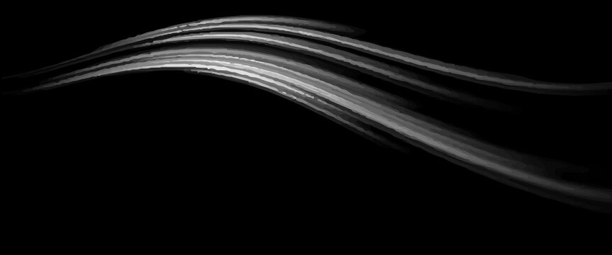 Grey wind lines element. Air stream flow wavy motion trace. Light curve speed effect. Swoosh and swirl stripe path design illustration. Wind blow wave concept. Vector twirl background