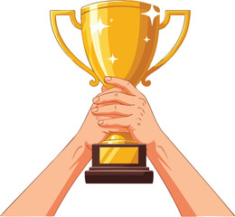 Hands holding a golden trophy cup celebrating victory and success gold  reward  shiny  winner