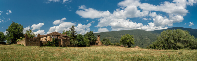Fototapeta premium Panoramic landscape with Susín church on background, medieval town in Aragón (Spain).