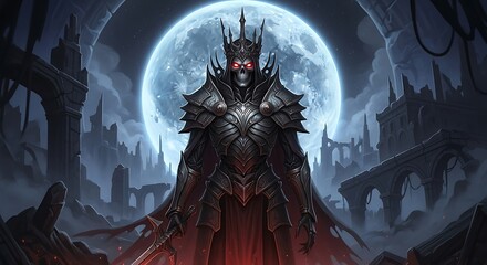 Dark Medieval King Under Full Moon.