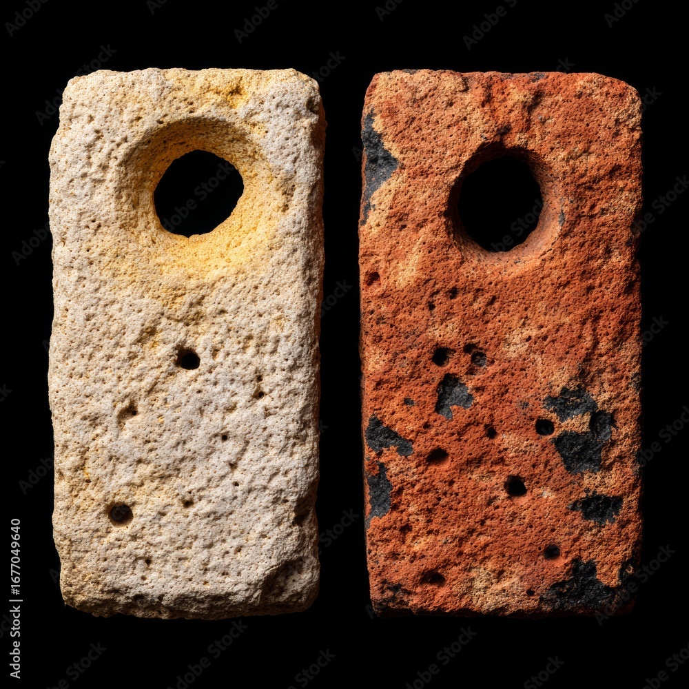 Aufkleber simple clay shapes in square forms with circular cutouts, colored in yellow and orange, create a vis