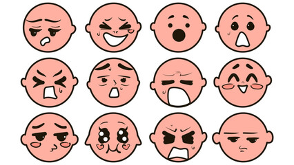 Fototapeta premium Cute doodle face set. Various anime faces stickers. Manga style vector illustration. 