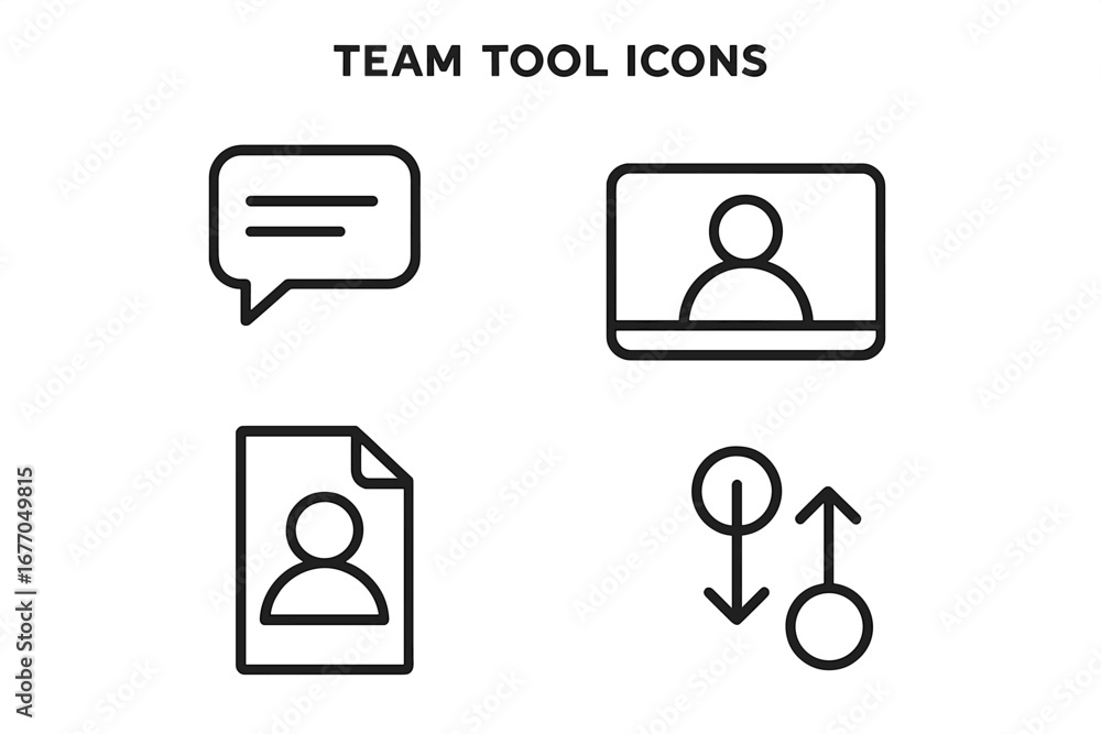 Aufkleber team collaboration tool line icons set. business communication concept. vector icons for video call,