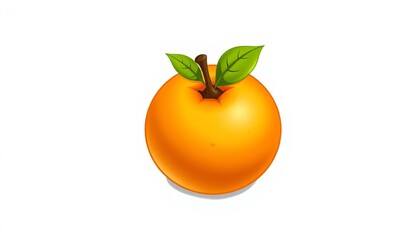 A cartoon style orange fruit with green leaves isolated on a white background in a digital rendering