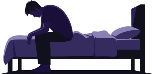 Sad man sitting on bed feeling depressed person bedroom  depression  sleep  suffering  struggle  bedroom