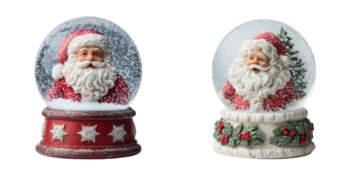 Festive santa snow globes holiday decor isolated on transparent background