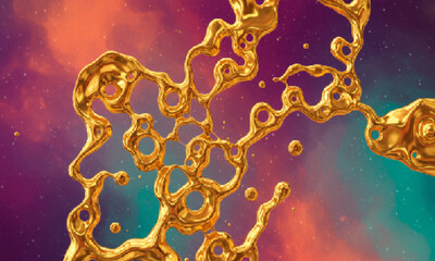 Golden Liquid Swirls on Vibrant Background
