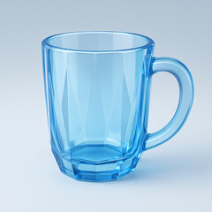 Light Blue Glass Mug:  Cut Glass Design, Beverage Cup, Kitchenware