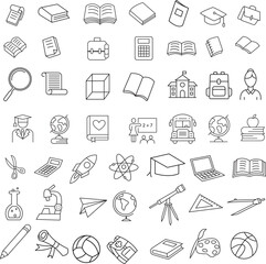 Book Line Icons Editable Stroke, Book line vector icon set. The set contains icons: Book, Audiobook, E-Reader, Studying, Tutorial, Personal Organizer, Diary, Reference Book.