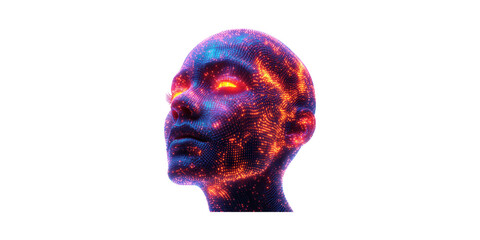 Futuristic Digital Human Head With Glowing Neural Network. Ai And Technology Concept Isolated On Transparent Background