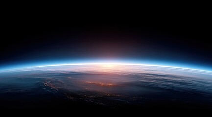 Earth seen from space, sunrise over horizon