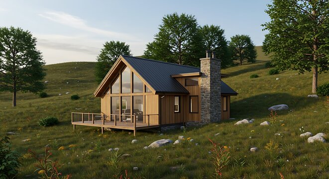 Elegant modernist home surrounded by nature, real estate highlight captured in soft natural light, refined and minimalist lo